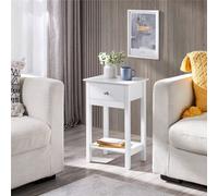 Yaheetech White Wood Bedside Table End Table With Drawer