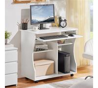 Yaheetech White Wood Computer Desk With Wheels