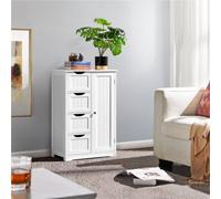 Yaheetech White Wooden Freestanding Bathroom Cabinet With 4 Drawers And Cupboard