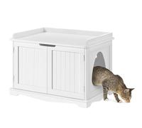 Yaheetech Wooden Cat Litter Box Enclosure, Hidden Litter Furniture with Door, Pet Washroom with Storage Partition & Ventilation Holes, Pets Side Table, White
