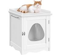 Yaheetech Wooden Cat Litter Box Enclosure, Hidden Litter Tray Box Indoor Cat Washroom, Storage Cabinet Pet Crate, White