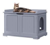 Yaheetech Wooden Cat Litter Box Enclosure, Hidden Pet Litter Tray Box Kitten House Indoor Cats Bathroom Side Table End Table for Large Kitty with Double Doors, Moveable Partition Grey