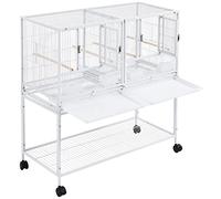 Yaheetech Wrought Metal Stackable Wide Rolling Bird Cage Divided Breeder Cage for Cockatiels Parrots Budgies,White