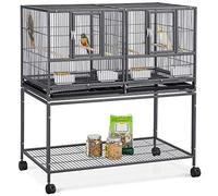 Yaheetech Wrought Metal Stackable Wide Rolling Bird Cage Divided Breeder Cage for Cockatiels Parrots Budgies, Black