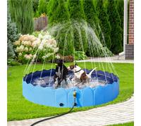 Yaheetech Xxxl Blue Foldable Plastic Dog Swimming Pool With Sprinkler