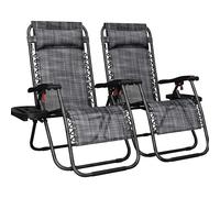 Yaheetech Zero Gravity Chair Outdoor Patio Recliner Heavy Duty Adjustable Foldable Sunlounger W/Cup Holder & Carry Strap for Patio Poolside Deck Gray/2