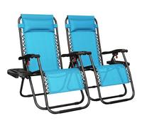 Yaheetech Zero Gravity Chairs Outdoor Adjustable Folding Sunloungers Lounge Recliners w/Pillows, Cup Holder and Carry Strap for Patio Porch Deck Light Blue Set of 2