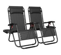 Yaheetech Zero Gravity Chairs Outdoor Adjustable Folding Sunloungers Lounge Recliners w/Pillows, Cup Holder and Carry Strap for Patio Porch Deck Black Set of 2