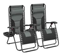 Yaheetech Zero Gravity Sunlounger, Outdoor Multi Position Soft Padded Chairs, Foldable Patio Recliner w/Carry Strap, Cup Holder, Pillow for Backyard Deck Camping Gray/Black Set of 2, 65cm