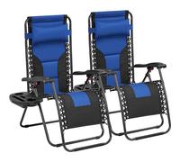 Yaheetech Zero Gravity Sunlounger, Outdoor Multi Position Soft Padded Chairs, Foldable Patio Recliner w/Carry Strap, Cup Holder, Pillow for Backyard Deck Camping Navy Blue/Black Set of 2, 65cm