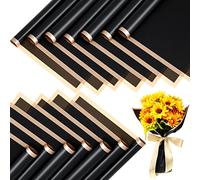 Yahenda 100 Sheets Black Flower Wrapping Papers:23" x 23" Black Flower Bouquets with Gold Edge Korean Style Wrapping Paper for DIY Gifts Craft Floral Supplies Packaging