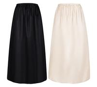 Yahenda 2 Pieces Women's Half Slip for Long Underskirt Under Dress Slip Satin Long Petticoat Invisible Nightgown Dress, Medium, M Petite