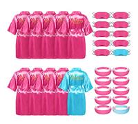 Yahenda 30 Pcs Girls Spa Party Supplies Birthday Princess Robe Birthday Squad Robes Headband Blindfold Set for Party, Rose Red, Blue, M