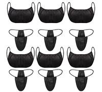 Yahenda 50 Pieces Disposable Bras and Panties for Spa Women Disposable Bikini Thong Underwear, Black With Black Tie, 50 Piece Set