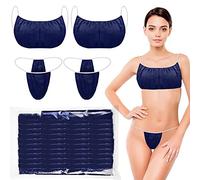 Yahenda 50 Pieces Disposable Bras and Panties for Spa Women Disposable Bikini Thong Underwear, Blue, 50 Piece Set