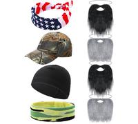 Yahenda 8 Pcs Halloween Duck Costume Accessories American Flag Camouflage Headscarf Camouflage Baseball Hat Black Beanie and Fake Beards for Halloween Quacker Cosplay Party Supplies