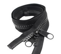 YaHoGa #10 100 Inch Separating Large Plastic Zippers Black with Double Pull Tab Slider Heavy Duty Zippers for Sewing, Sleeping Bag, Boat, Marine, Canvas, Cover, Trampoline, Dog Bed, Tent (100" 1pc)