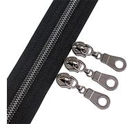 YaHoGa #5 Black Nickel Metallic Nylon Coil Zippers by The Yard Bulk Black Tape 10 Yards with 25pcs Sliders for DIY Sewing Tailor Craft Bag (Black Nickel Black)