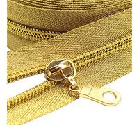 YaHoGa #5 Gold Metallic Nylon Coil Zippers by The Yard Bulk 10 Yards with 25pcs Pulls for DIY Sewing Tailor Craft Bag (Gold Tape)