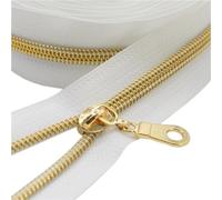 YaHoGa #5 Gold Metallic Nylon Coil Zippers by The Yard Bulk White Tape 10 Yards with 25pcs Gold Sliders for DIY Sewing Tailor Craft Bag (Gold White)