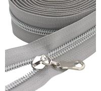 YaHoGa #5 Silver Metallic Nylon Coil Zippers by The Yard Bulk Grey Tape 10 Yards with 25pcs Pulls for DIY Sewing Tailor Craft Bag (Grey)