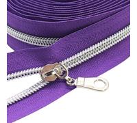 YaHoGa #5 Silver Metallic Nylon Coil Zippers by The Yard Bulk Purple Tape 10 Yards with 25pcs Pulls for DIY Sewing Tailor Craft Bag (Purple)