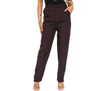 YAHOMI®️ Ladies Womens Half Back Elasticated Stretch Waist Work Office Trousers 2 Pockets Formal Pants Sizes 8 to 24 (as8, Numeric, Numeric_24, Regular, Regular, Brown)