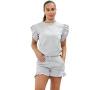 YAHOMI Womens Plain Peplum Frill Sleeve Top Shorts Co ord Set New Ladies 2-Pcs Tracksuit Plus Size 8-22 UK (XL, Silver)