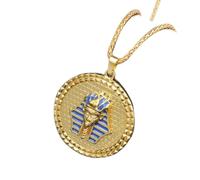 YAHOYA Ancient Egypt Pharaoh Tutankhamun Gold Plated Mask Metal Medal Pendant Necklace for Men Rock Punk Party Jewelry