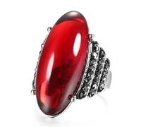 YAHOYA Fashion Big Oval Simulated Ambers Stone Ring For Women Silver Color Bright Black Crystal Ring Vintage Wedding Jewelry