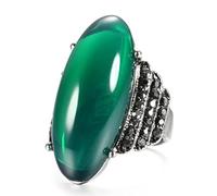 YAHOYA Fashion Big Oval Simulated Ambers Stone Ring For Women Silver Color Bright Black Crystal Ring Vintage Wedding Jewelry