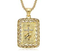 YAHOYA Fashion Luxury Religious Square Praying Hands Cross Pendant Necklace Gold Color Inlaid Zircon Christian Necklace Men Jewelry