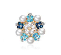 YAHOYA Fashion Simple Creaive Women Blue Alloy Pearl Brooches Luxury Flower Corsage Cute Plant Pin for Personality Clothing Accessories