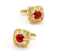 YAHOYA Men's Crystal Cuff Links Red Color Quality Brass Material Crystal Round Business Design Cufflinks