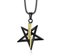 YAHOYA PENTAGRAM WITH LIGHTNING BOLT PENDANT SATANIC SYMBOL STAINLESS STEEL NECKLACE AMULET TALISMAN SIGN