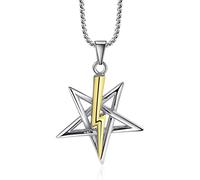 YAHOYA PENTAGRAM WITH LIGHTNING BOLT PENDANT SATANIC SYMBOL STAINLESS STEEL NECKLACE AMULET TALISMAN SIGN