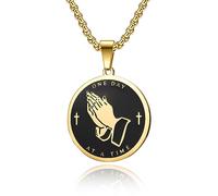 YAHOYA Praying Hands Necklace Stainless Steel Round Medal Scripture Pendant Hip Hop Jewelry Amulet Accessories for Men and Women
