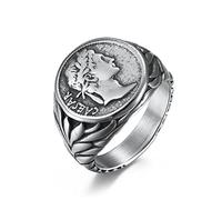 YAHOYA Roman Gaius Julius Caesar Head Rings Vintage Stainless Steel Coin Jules Caesar Ring for Men Male Warrior Jewelry