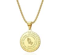 YAHOYA Spiral Serenity Prayer Hands Necklace Round Our Father Medal Lord Serene Bible Verse Jerusalem Men Necklace