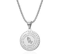 YAHOYA Spiral Serenity Prayer Hands Necklace Round Our Father Medal Lord Serene Bible Verse Jerusalem Men Necklace