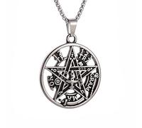 YAHOYA Stainless Steel Witchcraft Pentagram Pendant Men's Jewish Hebrew Tetragrammaton Necklace Men's Vintage Amulet Jewelry