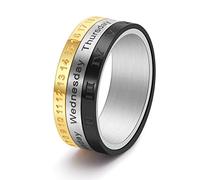 YAHOYA Titanium Steel Cool Punk Spinner Male Date Time Calendar Creative Rotatable 3 Part Roman Numerals Ring Mens Anxiety Fidget Rings