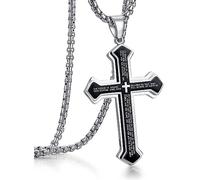 YAHOYA Vintage Christian Bible Text Stainless Steel Cross Pendant Necklace Men's Punk Bike Amulet Jewelry Religious Prayer Accessories