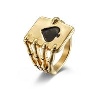 YAHOYA Vintage Titanium Steel Skeleton Ghost Hand Spade Ring Stainless Steel 18K Gold Plated Spade Poker Ring