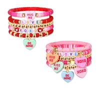 YAHPERN 10PCS Valentine’s Day Bracelet for Women Stackable Red Pink Heishi Preppy Friendship Bracelets XOXO Love Conversation Heart Charm Bracelets Valentine’s Day Accessories Jewelry Gifts, One Size