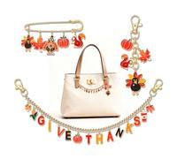 YAHPERN 3PCS Thanksgiving Fall Bag Charms Keychain Accessories for Women Turkey Pumpkin Maple Leaf Purse Charms Thanksgiving Fall Outfits Party Favors Gifts (Style E)