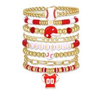 YAHPERN 8Pack Baseball Bracelets for Women Stackable Friendship Heishi Beaded Stretch Bracelets Game Day Outfits Baseball Mom Accessories Party Favors Gifts, L, no gemstone