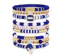 YAHPERN 9 Pack Game Day Football Bracelets for Women Stackable Red Black Heishi Beaded Friendship Bracelets Football Mom Accessories Game Day Outfits Jewelry Gifts, One Size, heishi beads, no gemstone