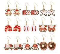 YAHPERN 9 Pairs Sports Earrings for Women Game Day Basketball Baseball Football Soccer Dangle Earrings Game Day Outfits Sports Mom Accessories Gifts, Zinc, No Gemstone