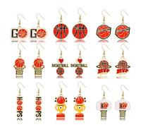 YAHPERN 9 Pairs Sports Earrings for Women Game Day Basketball Baseball Football Soccer Dangle Earrings Game Day Outfits Sports Mom Accessories Gifts, Zinc, No Gemstone